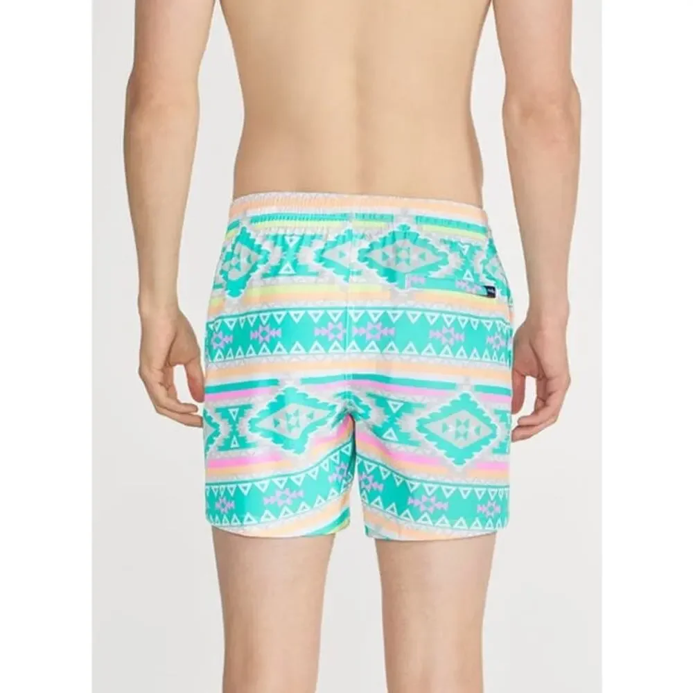 Chubbies The En Fuegos Teal Geometric Classic Swim Shorts Small 5.5